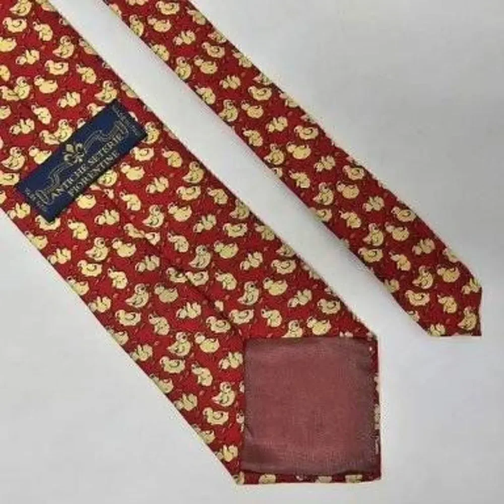 ANTICHE SETERIE FIORENTINE ITALY RED YELLOW BABY DUCKS PATTERN SMOOTH 3.75